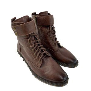 Womens Vince Camuto 6.5 Zip Leather Lace Up Booties Combat Brown Stud 6571 EUC